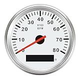 Geloo 85mm Boat Tachometer - Marine RPM Tachometer for Outboard Engine, 0-8000 RPM Tacho Meter with Hour Meter, RED Blacklight, 12V 24V