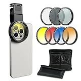 APEXEL 58mm Lens Filter Kit with Cell Phone Clip (7 Pcs: CPL/ND32/Star/4-Color Graduated Filters) Compatible with iPhone 16 15 14 Pro Max 13 12 11 & Canon Nikon Sony Cameras, with Cold Shoe Mount