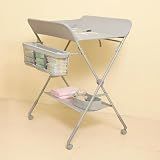KARAOK Baby Changing Table with Wheels, Portable Diaper Changing Station with 4-Level Height Adjustment & Storage Rack for Newborn, Infant(Light Grey)