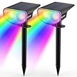 Kyosho Solar Color Spot Lights Outdoor, 9 Lighting Modes Halloween Christmas Lights, 38 LEDs Color Changing Waterproof RGBW Multicolor Tree Pool Solar Spotlight, 2 Pack