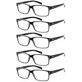 NORPERWIS Reading Glasses 5 Pairs Quality Readers Spring Hinge Glasses for Reading for Men and Women (5BLACK, 1.50)