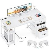AODK 51 Inch Computer Desk with File Drawers & USB Power Outlets - Reversible Home Office Desk with Storage Shelves, Work from Home, Modern Work/Writing/Study Table for Bedroom, White