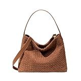 Women's Braided Suede Tote Bag Stylish Suede Hobo Shoulder Bag with Woven Details for Work Travel