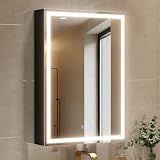 Spliceable Modular LED Lighted Bathroom Medicine Cabinet Mirror with Anti-Fog Aluminum Frame, Adjustable Lighting, Built-in Sockets & USB Ports – Wall Mounted (Right Hinge, 28" L x 20" W)