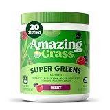 Amazing Grass Super Greens Powder, Organic, Greens Superfood Powder, Smoothie Supplements, Supports Digestion, Probiotics, Spirulina, Beet Root, Berry, 30 Servings, 8.5 Ounce (Packaging May Vary)