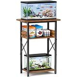 MZNZ 5-10 Gallon Fish Tank Stand with Storage Shelves, 3-Tier Aquarium Stand with Rust-Proof Metal Frame, Heavy Duty Waterproof Reptile Turtle Tank Stand for Home Office Up to 150LBS, 21.5" L x 11.5" W x 30" H, Rustic Brown