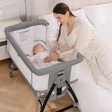 Mudite Baby Bassinet, 3-in-1 Bedside Bassinets for Baby, Bassinet Bedside Sleeper with Wheels, Baby Bassinet Bedside Crib with Breathable Mesh, Mosquito Net, 6 Height Adjustable, Large Storage Basket