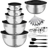 WEPSEN Mixing Bowls Set, 25PCS Stainless Steel Mixing Bowl with Lid Set, Large Nesting Bowls 7, 4.5, 3,2, 1.5QT, Measuring Cups and Spoons Baking Utensils Metal Bowl for Kitchen Prep