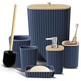 Clara Clark Bathroom Set - Navy Blue Bathroom Accessories Set, 6PC Bathroom Accessory Set, Bathroom Sets with Toilet Brush, Trash Can & Soap Dispenser