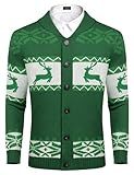 COOFANDY Mens Ugly Christmas Xmas Cardigan Sweater X-Mas Shawl Collar Button Front Knit Sweaters (Green L)