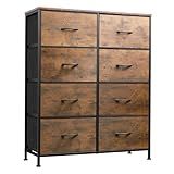 WLIVE Fabric Dresser for Bedroom, Tall Dresser with 8 Drawers, Storage Tower with Fabric Bins, Double Dressers, Chest of Drawers for Closet, Living Room, Hallway, Dorm, Rustic Brown Wood Grain Print