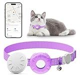 Cat Tracker, Waterproof Pet Tracker for Cats, Cat GPS Tracker Collar with Safety Elastic Buckle, Compatible with Apple Find My App (Only iOS), No Monthly Fee, Purple