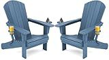 SERWALL Folding Adirondack Chair, HDPE Adirondack Chairs Set of 2, Plastic Outdoor Chairs- Looks Exactly Like Real Wood- Navy