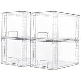 Vtopmart 4 Pack Large Stackable Storage Drawers,Easily Assemble Acrylic Bathroom Closet Undersink Organizers and Storage,Plastic Bins for Kitchen Cabinets,Pantry,Makeup,Medicine Organization
