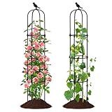FOLLOOK Garden Trellis Obelisk for Climbing Plants, Lightweight Metal Plant Support for Roses Clematis Vines, Rustproof Decorative Trellis for Outdoor Garden Patio Planter, Black, 2 Pack
