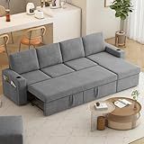 wanan 103" Sectional Sleeper Sofa with Pull Out Couch Bed, Convertible L-Shaped Sofa with Storage Chaise, Quick Assemble Sleeper Sofa with Cup Holders & Side Pockets for Living Room (Wool Blend, Grey)