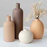 Modern Ceramic Vase Set, Neutral Colors, Decorative Vases for Home Shelf Decor, 4 Piece Collection (Coffee Mix Set 4)