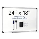 VUSIGN 24" x 18" Magnetic Whiteboard for Wall, Dry Erase Board with Silver Frame, Hanging White Board for Office, Home, School - Includes 1 Eraser, 2 Multicolor Markers & 4 Magnets