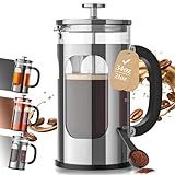 Veken French Press Coffee Maker 34oz 1 L, No Plastic Touching Cafe, Heat Resistant Thickened Borosilicate Glass, Stainless Steel Brewer, Cold Brew Cafetera Teapot for Kitchen Travel Camping, Silver