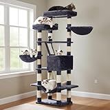 Heybly Cat Tree, 68 inch Multi-Level Cat Tower for Indoor Cats, 2 Widened Plush Perches Cat Condo with Scratching Board and Big Caves, Smoky Gray HCT025G
