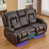 IPKIG 67" Power Reclining Loveseat Sofa, Electric Home Theater Seating with Console/4 Colors Ambient Lighting/Bluetooth Speakers/USB Ports/Built-in Outlets (Brown, Loveseat Recliner)
