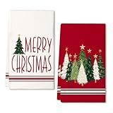DineDia Merry Christmas Kitchen Towels Set of 2,Red Xmas Tree Dish Hand Towels Holiday Home Indoor Bathroom Party Seasonal Noel Decorations DD025