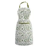 CPC 100% Cotton Block Print Kitchen Apron with an Adjustable Neck with Long Ties for Women Men Chef-Handmade Block Printed Cute Apron-Agate Green