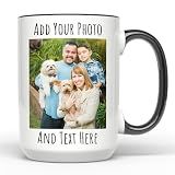 Giftbees Personalized Coffee Mug 15 Oz, Custom Picture Text or Logo Ceramic Mug, Customized Gift for Men & Women, Taza Personalizada with Photo and Words, Customizable Large Tea Cup | White - Black