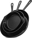 Utopia Kitchen Cast iron Skillets 3 Piece Set, Chefs Pan, Pre Seasoned Cast iron Skillets, 6, 8 & 10 Inches, Easy Use in the Oven, Stove, Grill, or Campfire, Black