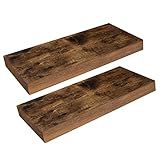 HOOBRO Floating Shelves for Wall, Wall Mounted Shelf Set of 2, 15.7" Hanging Shelf with Invisible Brackets, for Wall in Bathroom, Bedroom, Toilet, Kitchen, Living Room, Office, Rustic Brown BF40BJ01