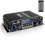 Romicta 4 Channel Bluetooth 5.0 Stereo Amplifier, 50Wx4 Home Audio Stereo Receiver, 1200W Max, USB/SD/FM, Class D HiFi Power Amp for Home Theater, Car & Karaoke, Includes Remote & Power Adapter