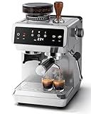 AMZCHEF Espresso Machine with Grinder: 20 Bar Semi Automatic Coffee Machine with 44 Grind Settings, 4-Temperature for Hot & Cold Brew | 8mm Milk Frother for Latte & Cappuccino,Stainless Steel