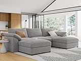 EASE MOOSE Oversized Modular Sectional Sofa, Modern Oversized U Shape Sectional Couch,Comfty Deep Modular Sofa with Ottoman,Light Gray Wide Sectional Modular Sofa for Living Room,Chenille