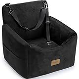 JOEJOY Dog Car Seats for Small Medium Dogs Under 35lbs, Dog Booster Seat with Detachable Washable Cover and Cushion, Memory Foam Pet Car Seat with Safety Belt and Storage Pockets (Black)