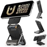 SUPCASE for MagSafe Wallet with Stand, Magnetic Wallet for Men, [Hold 5 Cards] [Adjustable Stand] [RFID Blocking] Phone Credit Card Holder Tripod for iPhone 16/15/14/13/12 Series, Black