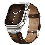 Suitisbest Leather Bands Compatible for Apple Watch Ultra Band 49mm 46mm 45mm 44mm 42mm, Genuine Leather Rugged Durable Matel Connector Strap for Women Men iWatch Ultra 10 9 8 7 6 5 4 3 SE