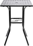 Omelaza Patio Height Bar Table, Outdoor Bistro Square High Top Dining Table with 1.57'' Umbrella Hole & Steel Slat Table Top (Black)