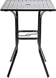 Omelaza Patio Height Bar Table, Outdoor Bistro Square High Top Dining Table with 1.57'' Umbrella Hole & Steel Slat Table Top (Black)