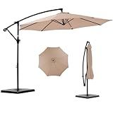 NEWBULIG 10FT Patio Umbrella with Base Included, Offset Cantilever Outdoor Patio Table Umbrella, UV Protection, Fade Resistant Fabric, Easy Tilt Adjustment for Pool, Deck, Garden, Backyard, Khaki