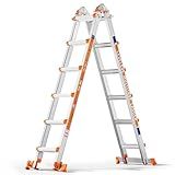 LEVELEVE A Frame 6 Step Ladder, 20FT Extension Ladder with Stabilizer Bar & Wheels,330 lbs Security Load Multi Position Ladder for Stairs Home Indoor Outdoor Roof