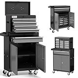 Tool Chest 7-Drawer | 40'' H Rolling Tool Chest with Wheels | Detachable Top Metal Tool Box | Garage Storage Cabinet for Repair Room,Warehouse | Rolling Tool Box with Hooks,Liners,Tray Divider | Black