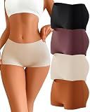 CUTE BYTE Womens Seamless Boy Shorts Underwear Soft Stretch No Show Boxer Shorts Briefs Panties for Ladies 4 Packs(4AL)