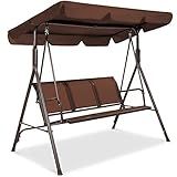 Best Choice Products 2-Seater Outdoor Adjustable Canopy Swing Glider, Patio Loveseat Bench for Deck, Porch w/Armrests, Textilene Fabric, Steel Frame - Brown