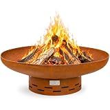 KOL Fire Pit for Outside Wood Burning, 35.5 Inch Large Round Firepit Bowl Outdoor and Patio, Heavy-Duty Bonfire Pit Oxidized Finish, Free-Standing, Camping Backyard Terrace
