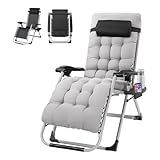 VINGLI Padded Zero Gravity Chair, Lounge Chair with Removable Cushion & Tray， Folding Reclining Patio Chairs， Recliner Chair for Lawn，Indoor and Outdoor