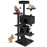 FDW | 54" Cat Tree Tower | Dark Gray | Multi-Level Indoor Activity Center with Sisal Scratching Posts, Condos, Plush Perches, Hanging Cat Toys | Sturdy, Easy to Assemble | for Kittens & Adult Cats