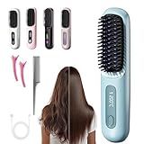 Go Brush Pro 2025 New,Cordless Hair Straightener Brush,Portable Straightener Comb, Straightening Comb Rechargeable Go Travel Hot Combs Mini with Temperature Display for Women(Blue)
