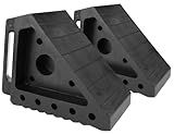MaxxHaul Solid Rubber Wheel Chock 2-Pack | 8" x 4" x 6" Heavy-Duty Tire Stop | Non-Slip Traction Pads | Built-in Handle | All-Weather Vehicle Safety Block | Black | (70472)
