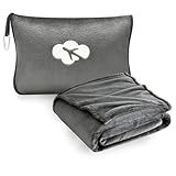 Travel Blanket and Pillow Compact, Premium Soft 2 in 1 Airplane Blanket with Soft Bag Pillowcase，Hand Luggage Sleeve and Backpack Clip (Solid Grey)