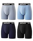 BAMUNDER Men's Bamboo Viscose Underwear Boxer Briefs 4 Pack - Breathable Comfort Fit with 3D U-Shaped Pouch & No Ride-Up Legs